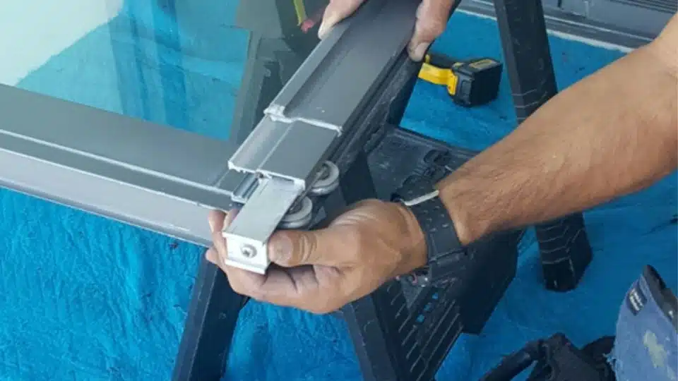 Perfectly aligned sliding glass door gliding effortlessly after repair in Austin